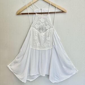 Abercrombie & Fitch White Lace Crinkle summer loose tank top shirt S‎